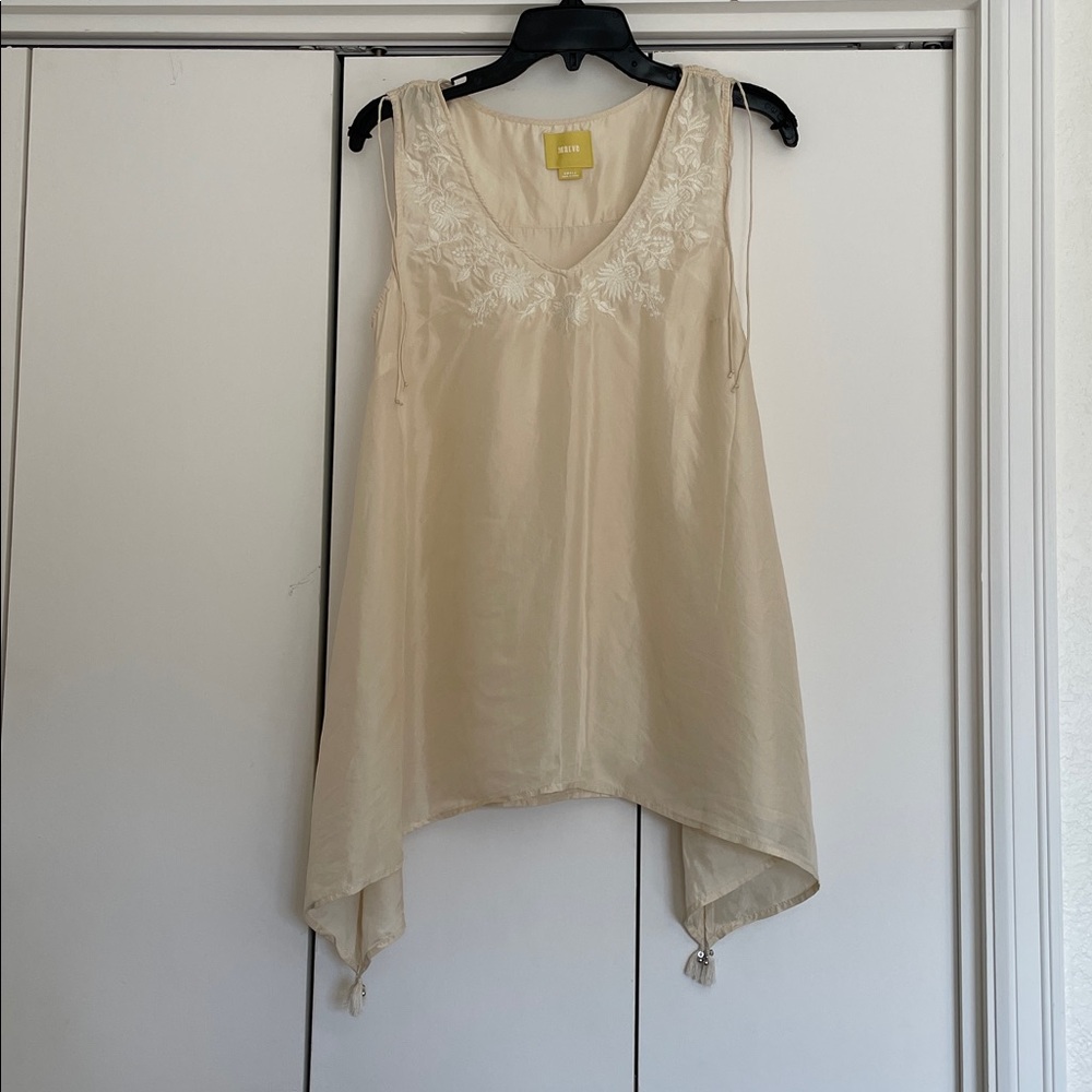 Anthropologie Embroidered Afterglow 100% Silk Peasant Top By Maeve